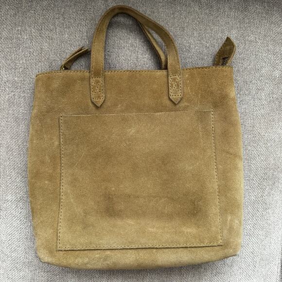Madewell The Zip Top Transport Suede Tote Bag Tan Everyday Sustainable Leather - Picture 3 of 10